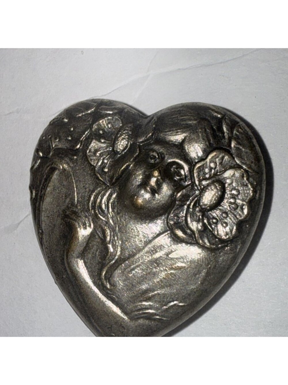 Vtg San Angelo Texas Button Covers Heart Lady Angel Silver Tone